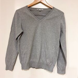 Uniqlo Cotton Cashmere V-Neck Long-Sleeve Sweater size XL light grey
